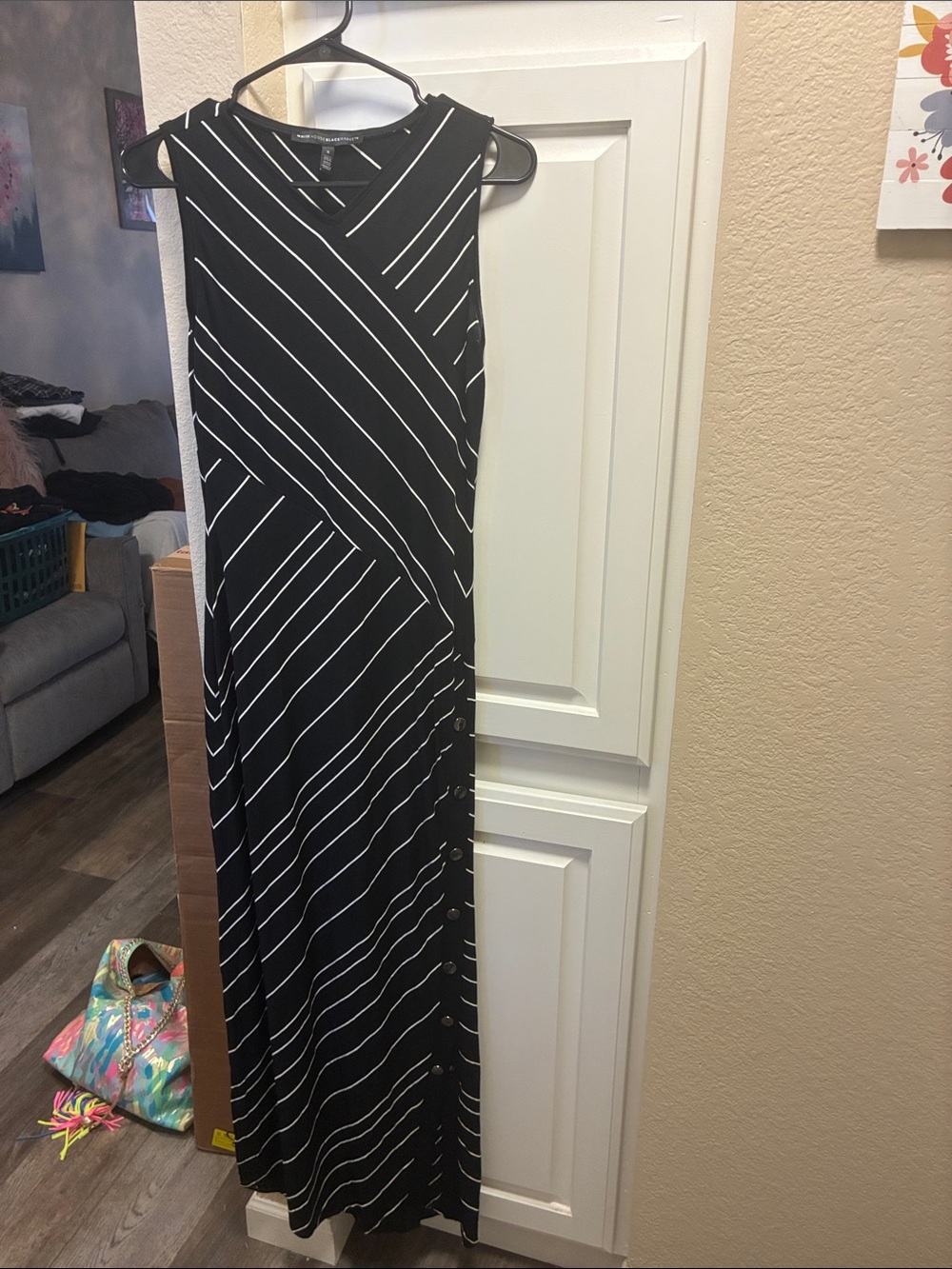 White House Black Market Black and White Diagonal-Stripe Maxi Dress - Picture 2 of 9